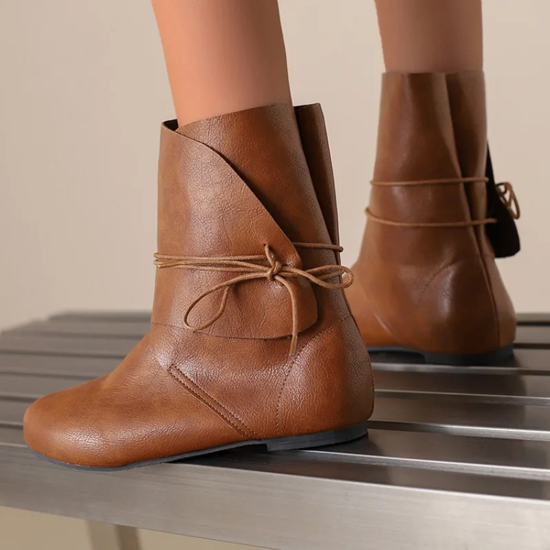 Nuevas botas cortas cómodas con correa cruzada concisa talla europea americana 48 botas informales de Color sólido para ir al trabajo y compras para mujer
