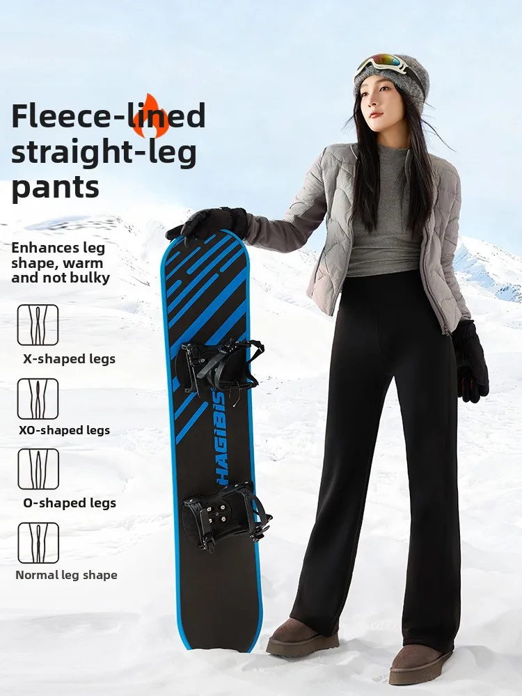 ارتفاع الخصر Thiened Fce المرأة اليوغا السراويل واسعة الساق السراويل جلد الخريف الشتاء الدافئة قاعدة طبقة الأزرق اللون حجم صغير