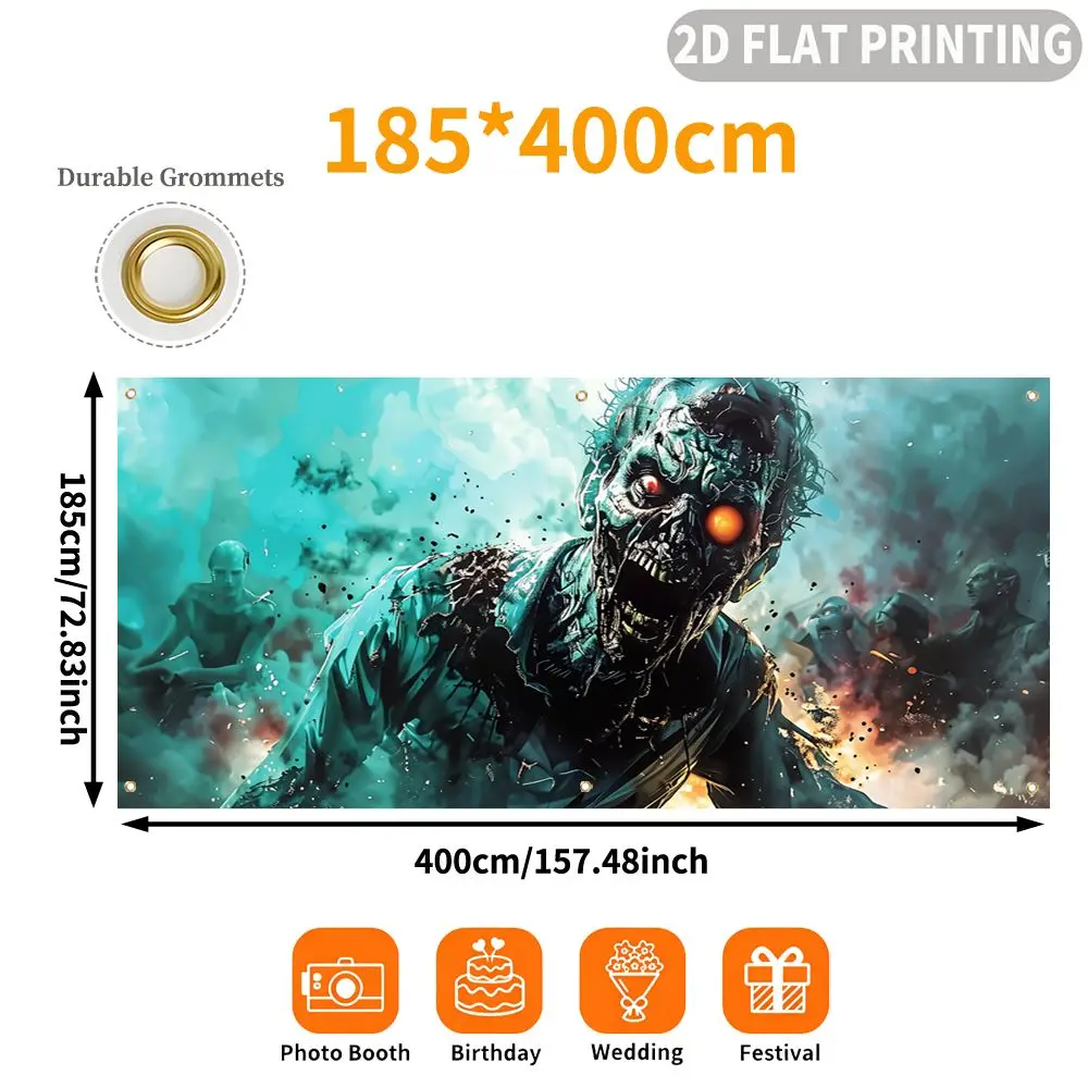 1pc 2D FLAT Halloween Party Garage Banner, Zombie Horror Scene Art Print Pattern, No Power Need, for Garage Door Decor