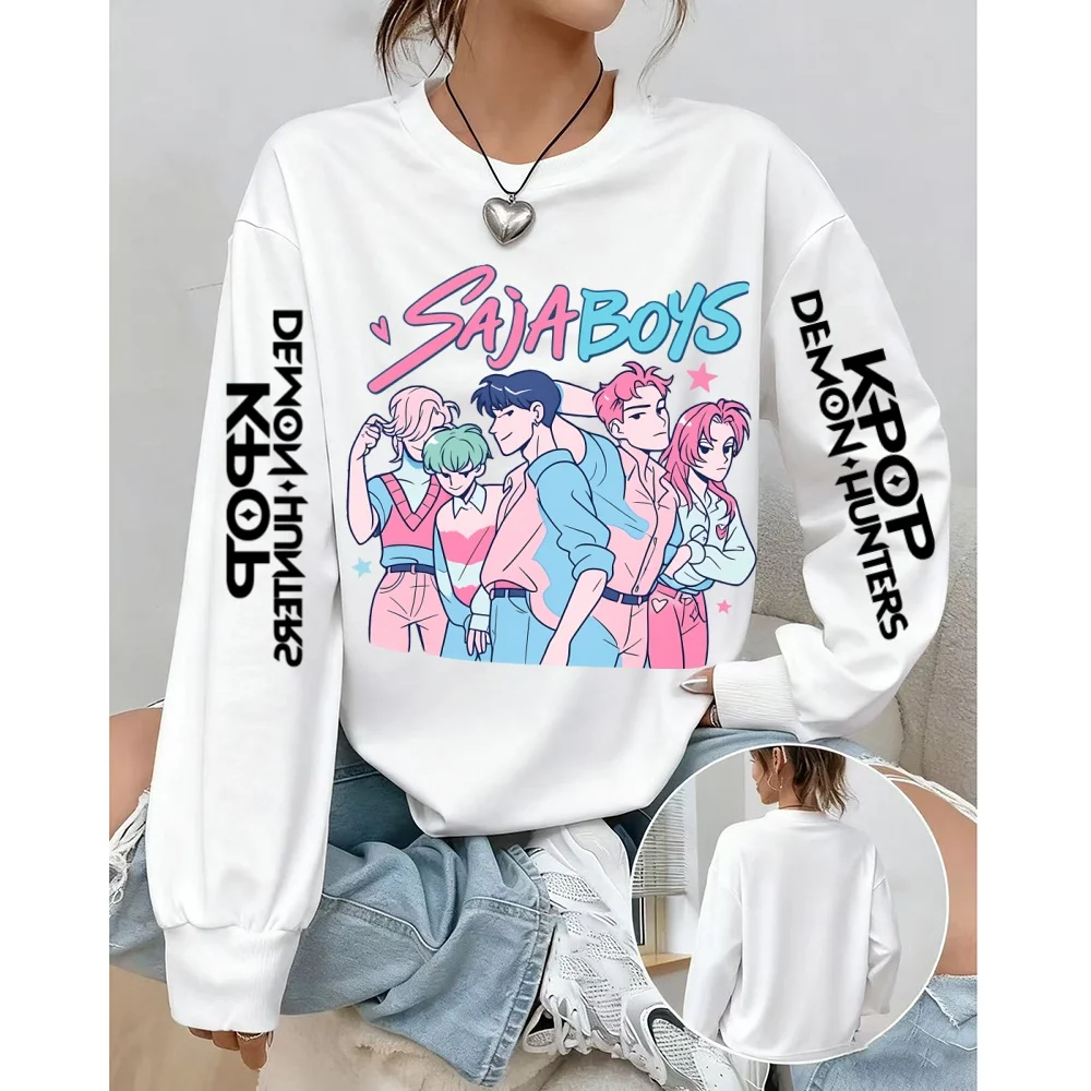 Sweat-shirt imprimé film Anime KPop Demon Hunter pour femme, pull de rue, Vintage, Floral, col rond, survêtement, automne
