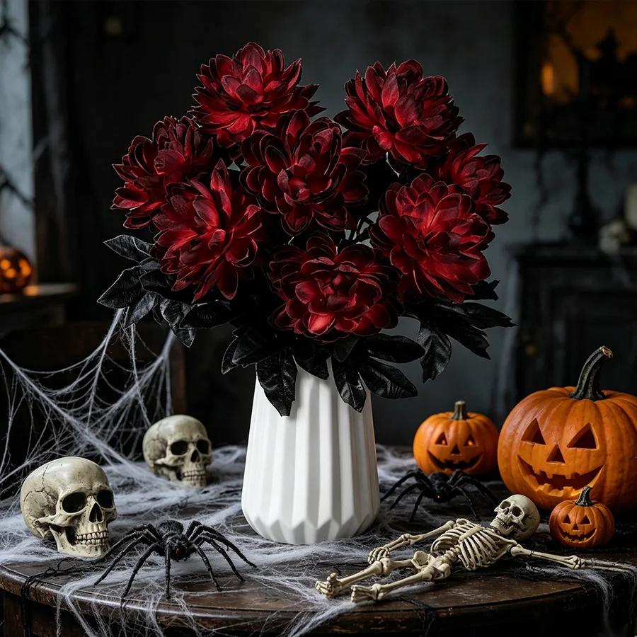 5/10 Stück künstlicher Dahlien-Blumenstrauß für Halloween, Geburtstag, Party, Hochzeit, Blumenarrangement, DIY-Vase, Heimtischdekoration