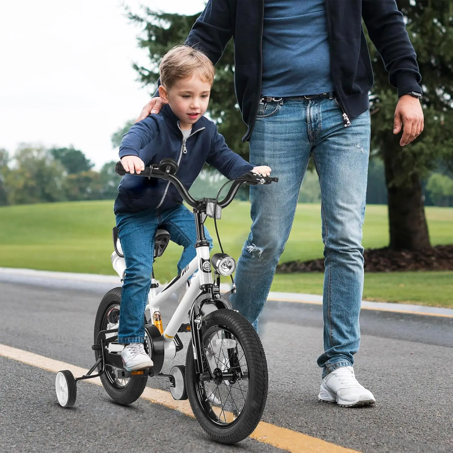 Kids Bike for Ages 3-8 Years Boys Girls, 12 14 16 Inch Children Bicycle with Training Wheels and Headlight, Adjustable Seat Hand