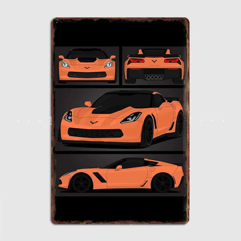 Z06 (Coral) Corvette Classic Sport Car Metal Sign Poster Garage Car Decoration Room Decor Automobile Club Tin Sign Home Decor