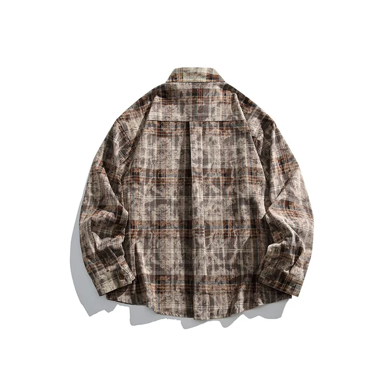 Men's new plaid striped stand-up collar shirt