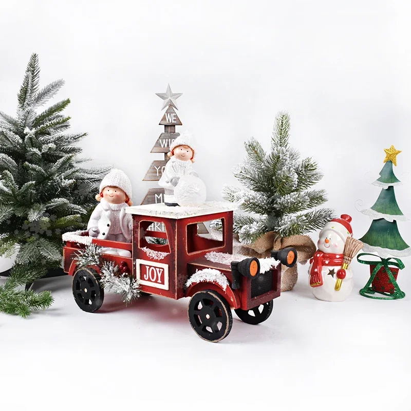 Christmas decorations wooden truck train model gift ornaments window scene layout shopping mall dress up ornaments