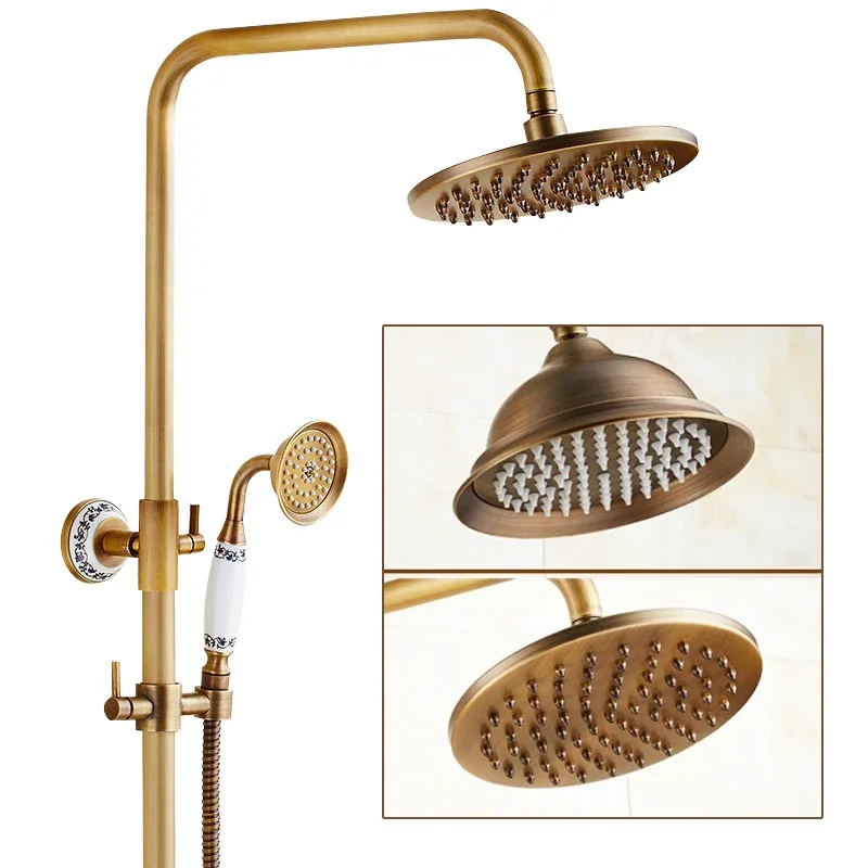 8-inch bathroom rainwater antique brass shower head column set