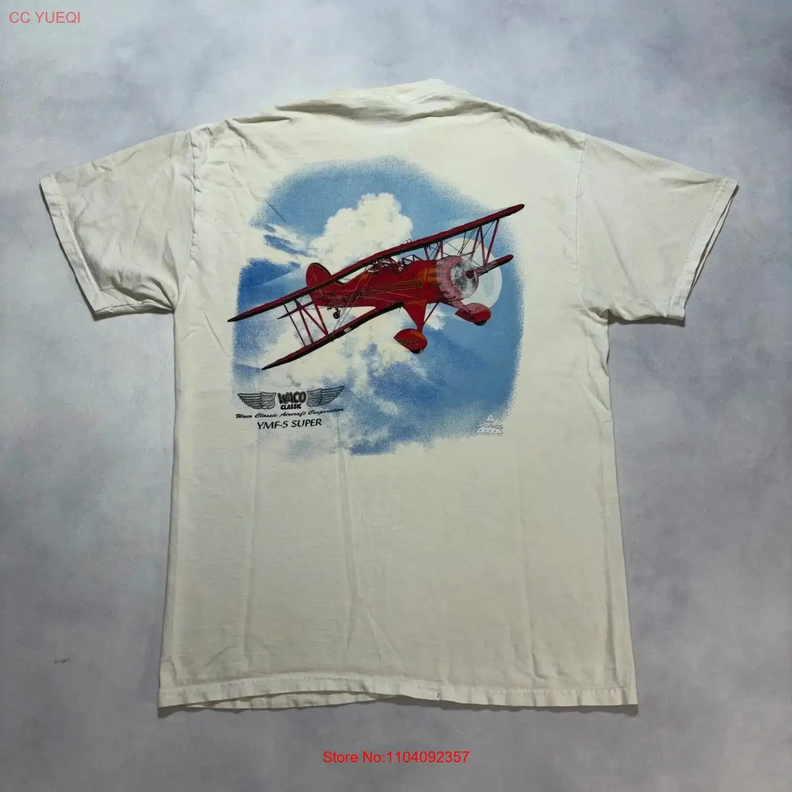 Vintage Waco Classic Aircraft Air Show T Shirt Men's Medium YMF 5 Super Biplane vintage Washed graphic fashion Slightly