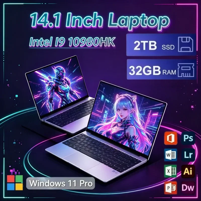 14.1 Inch Intel Core I9 10980HK Laptop 32GB RAM 2TB SSD Windows11 Portable PC for Travel and Daily Entertainment