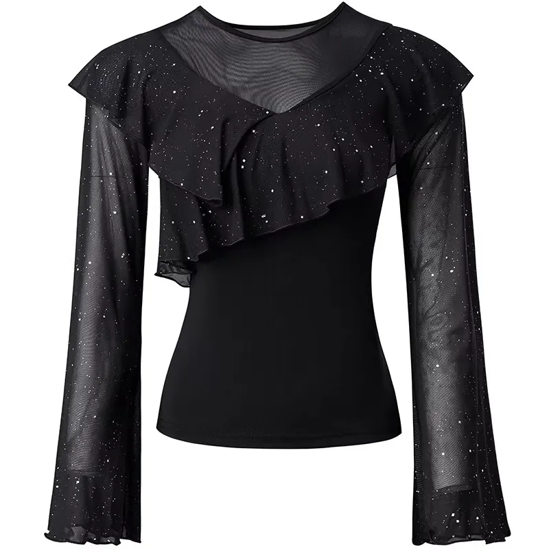New Samba Latin Dance Autumn New Practice Clothes Adult Female Jumping Modern Dance Wear Practice Clothes Mesh Sleeve Costumes