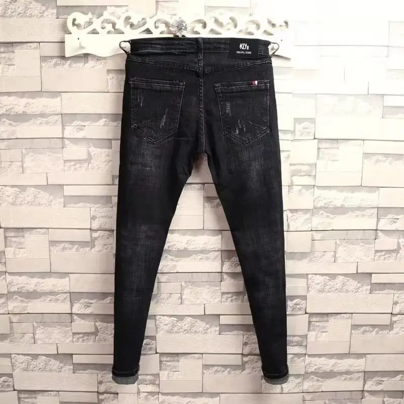 Slim Fit Men's Jeans Korean Style  Nine Points Spring Autumn Fashionable Youthful Straight Leg Cotton Polyester Blend