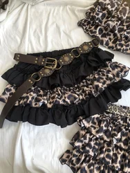Original Design Y2K Light A-Line Cake Skirt Leopard Print Short Skirt Patchwork  Skirt with Safety Pants Anti-Light Walking