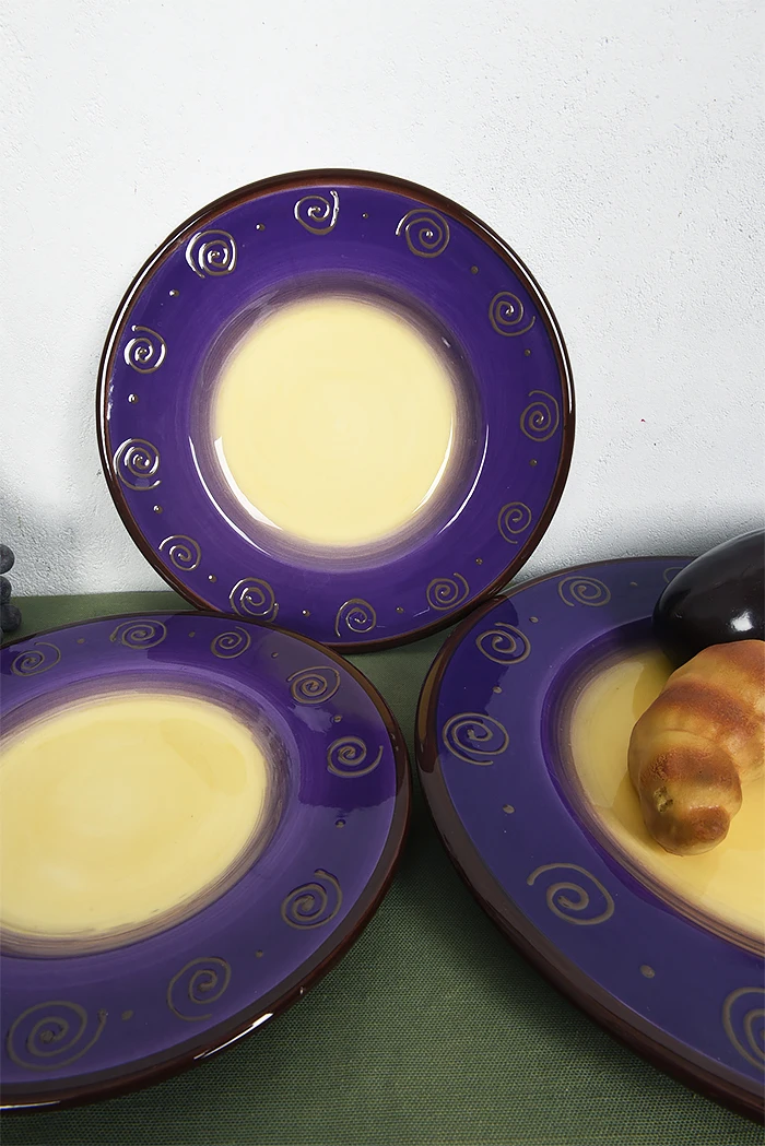 Purple Thread Hand-Painted Ceramic Western Food Plate Dinner Plate Fruit Tray Salad Dessert Snack Dish