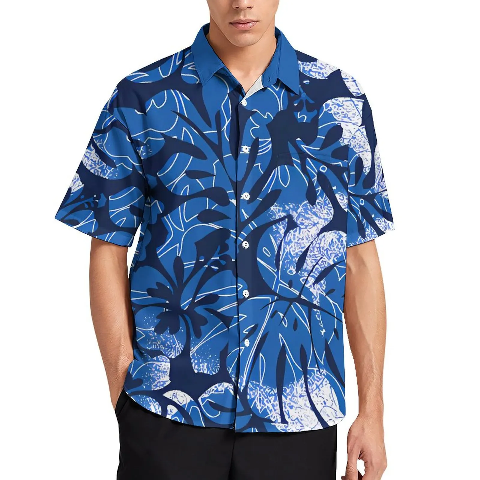 Blue Elegant Couple Set Samoan Tribal Design Men Shirt Hawaii Style Women Ruffle Long Dress Mumu New Polynesian Trends
