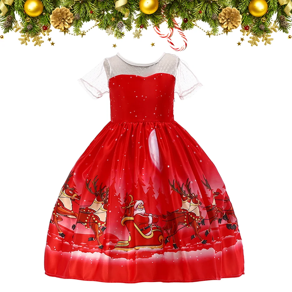 

Dressy Crop Tops for Women Printed Party Girls' Dresses Santa Kids Christmas Printing with Short Sleeves Red Child