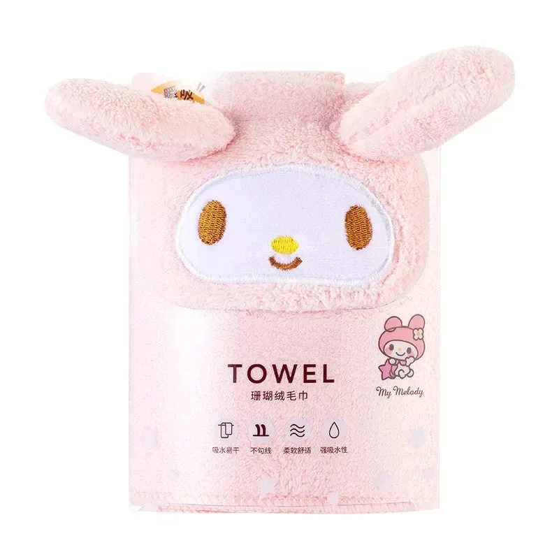 MINISO Sanrio-Toalla de baño para el cabello seco, terciopelo Coral, suave, absorbente, lavado de cara, Kuromi, Cinnamoroll, My Melody, Pompompurin