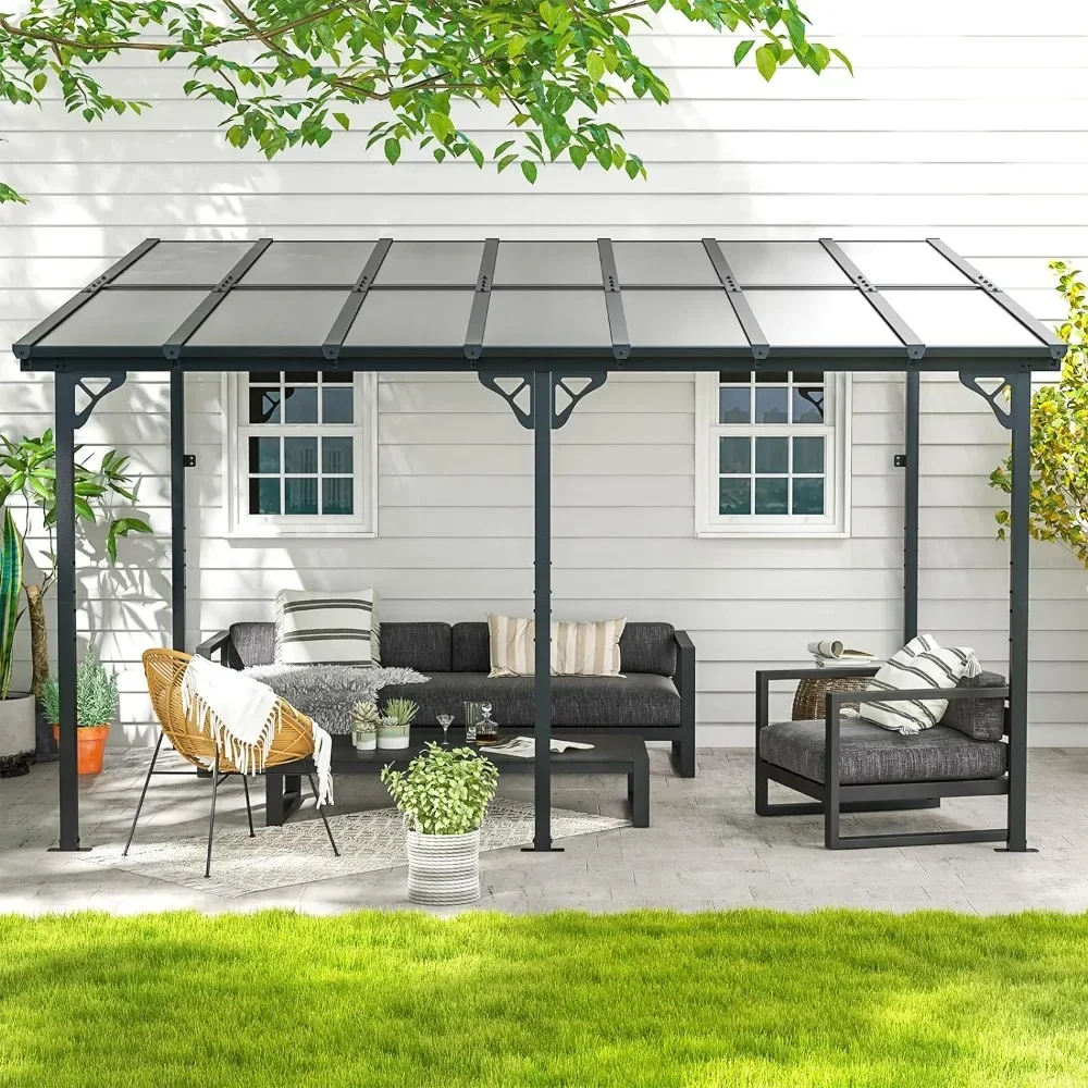 10' x 14' Gazebo for Patio, Gazebo Pergola with Sloped Roof, Large Wall-Mounted Heavy Duty Awnings, for Backyard, Patio