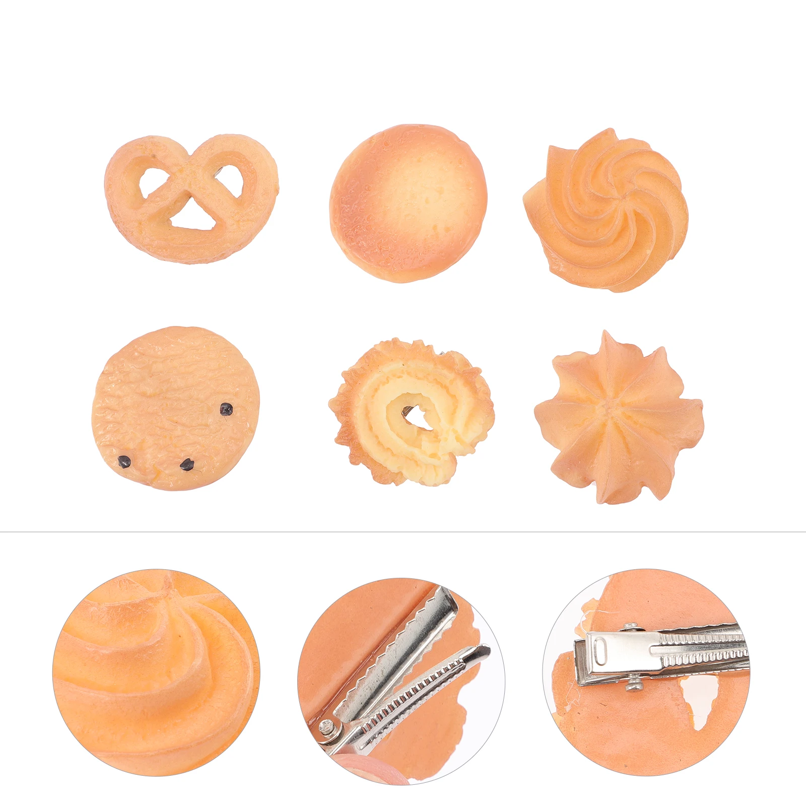 

6Pcs Biscuit Shaped Hairpins Lovely Cookies Hair Clips for Fashionable Lightweight Barrettes for Braids Straight