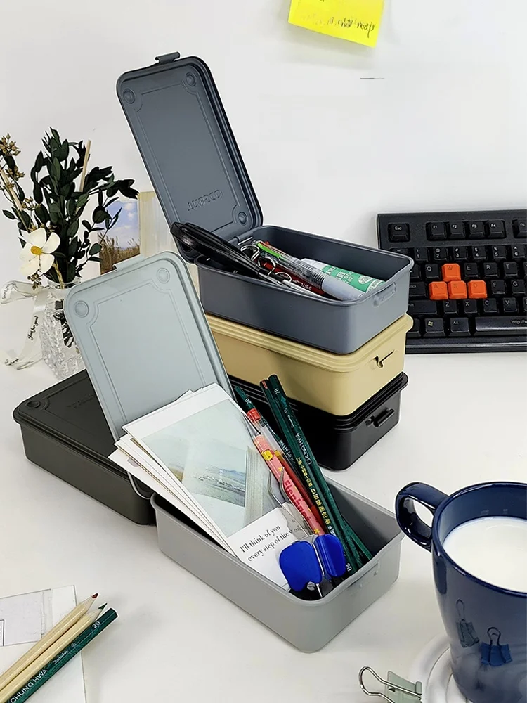 

TRUSCO Стальной ящик для инструментов Ящик для хранения карандашей и ювелирных изделий Промышленный Sle Ретро японский дизайн Прямоугольный однослойный настольный орг...