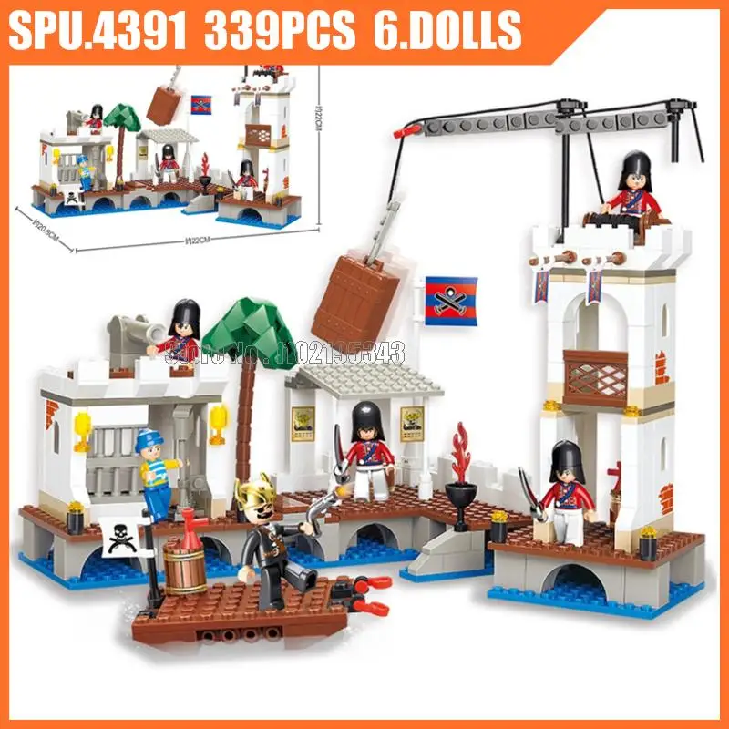 0280 339pcs Pirates Ship Attacked Port Royal Harbour Building Blocks 6 Dolls Toy Brick