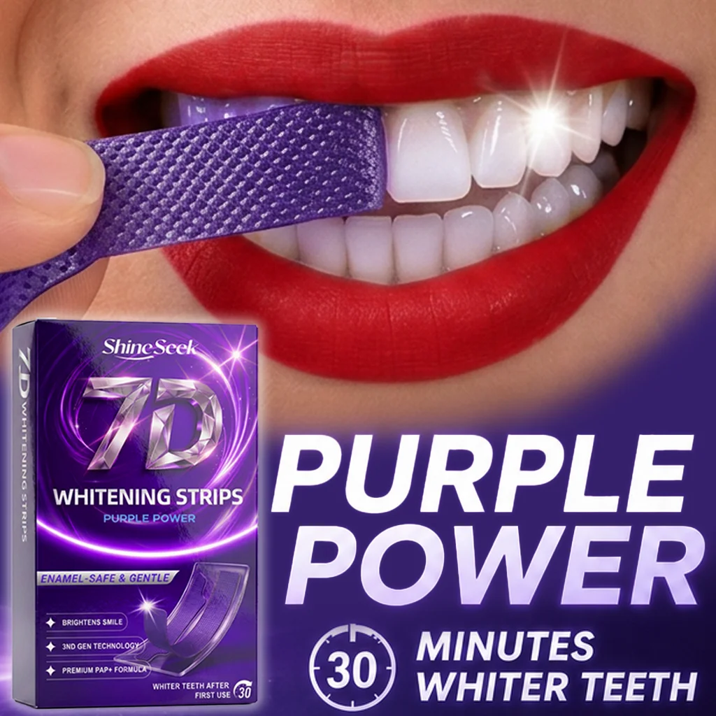 14Pcs/7Pairs New Formula Purple Pap+30-Minute Whitening Strips, Hydrogen Peroxide-Free, Gently Whitens Teeth, Second-Generation Purple Teeth Strips Technology, More Closely Adheres to Teeth, Suitable for Quick Teeth Whitening before Going Out on a Date, to Reveal a Dazzling Smile