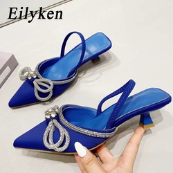 Eilyken 2024 CRYSTAL Butterfly-knot Women Pumps Sexy High Heels Pointed Toe Wedding Prom Summer Sandals Mules Shoes