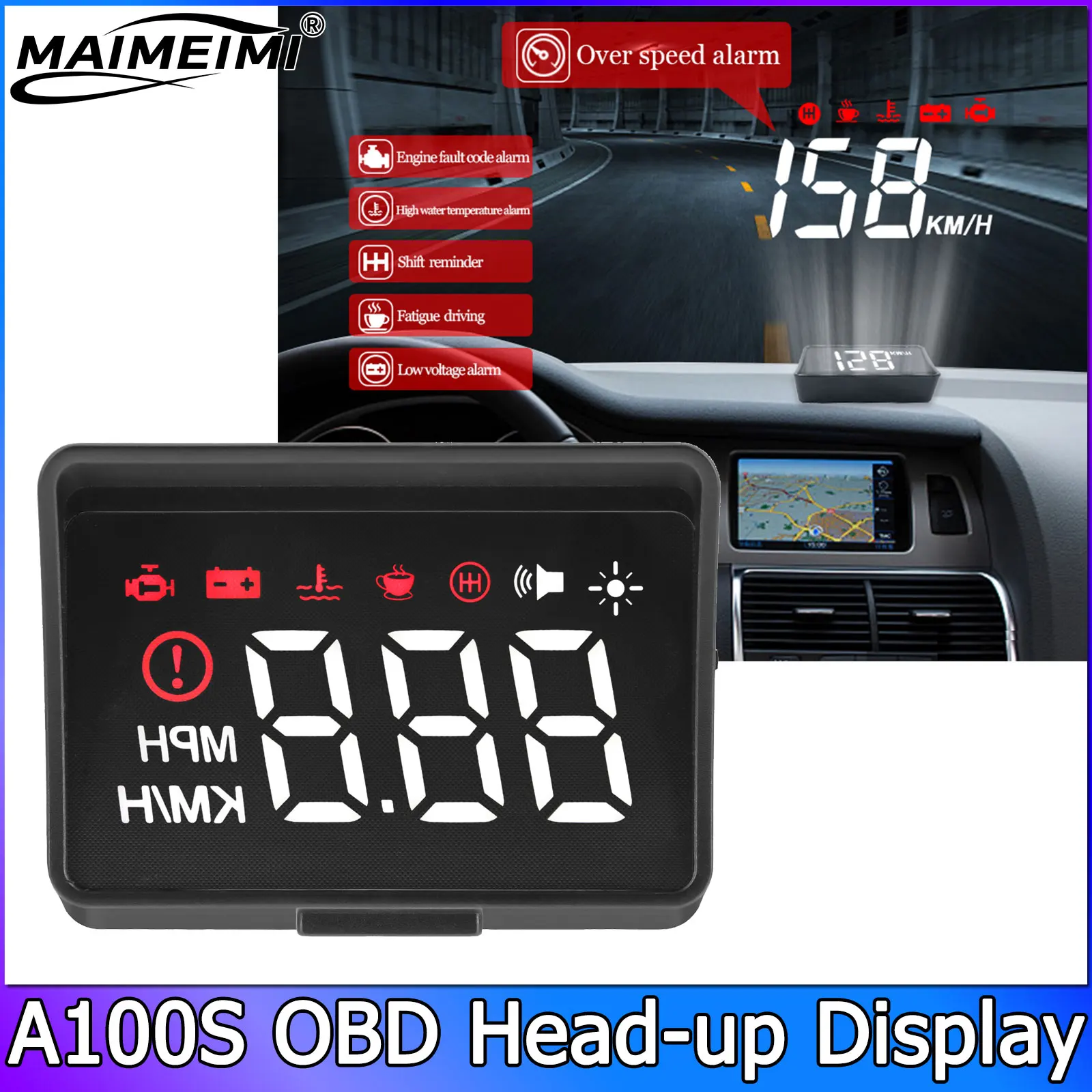

Проектор на лобовое стекло автомобиля HUD A100S OBD HUD Дисплей Скорость Температура Hud Дисплей Автомобильная электроника Система предупреждения о превышении скорости