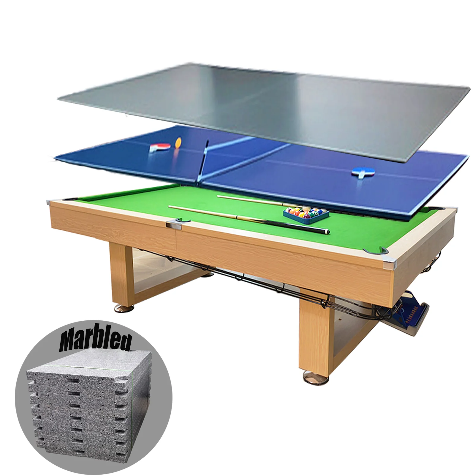 3 in 1 8ft 9ft Ping-pong Dining-table Marble Slat Blue Slate Pool Table Set Billiard Table with Accessories