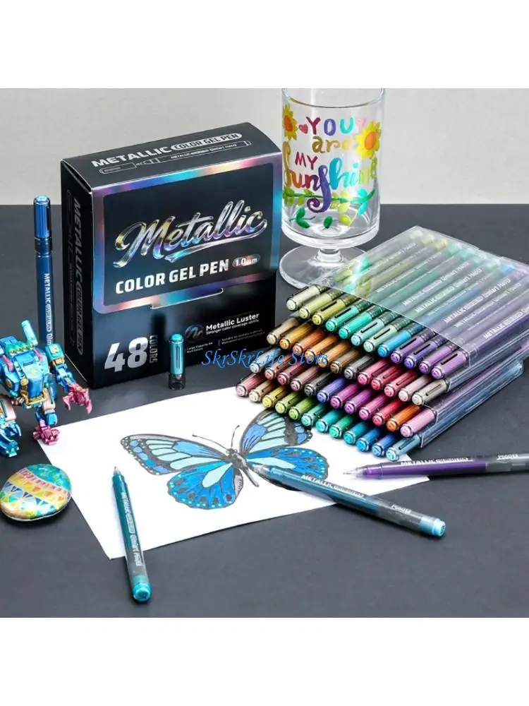 

E65E 48 Color Metallic Gel Pen Professional Acrylic Gel Pen For Adult Children Doodling Art Drawing Sketching Note Taking