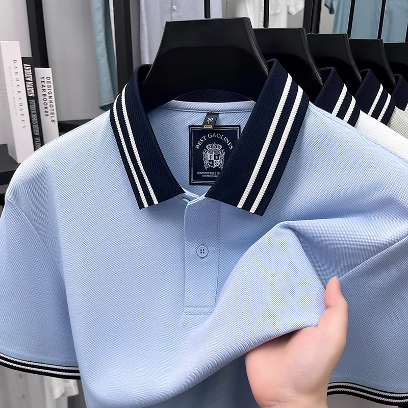 100% pure cotton short sleeve men polo shirt high-quality new fashion summer breathable personality striped lapel casual T-shirt