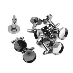 10Pcs Wholesale 16mm Round Blank Settings Base Pad Cuff Links DIY Cufflinks Black
