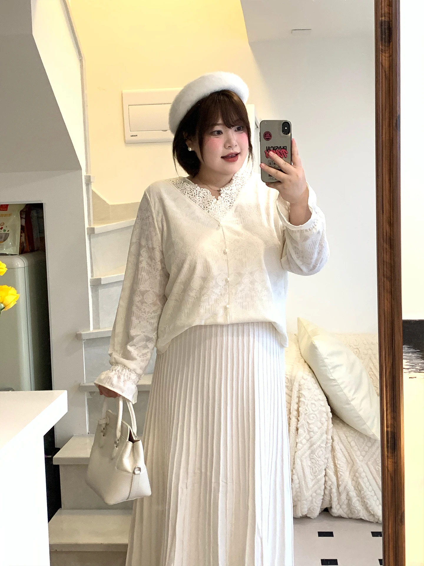 

Мягкий кружевной топ Dese с V-образным вырезом, свободного кроя, для осени и зимы, универсальный, стройнящий, для женщин больших размеров