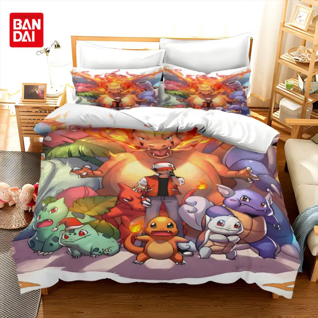 Pokemon Cartoon Bedding Set para crianças, Bedroom Quilt Cover, Single Bedclothes, Double Duvet Cover, Pikachu, Anime Gift, Boy, Girl