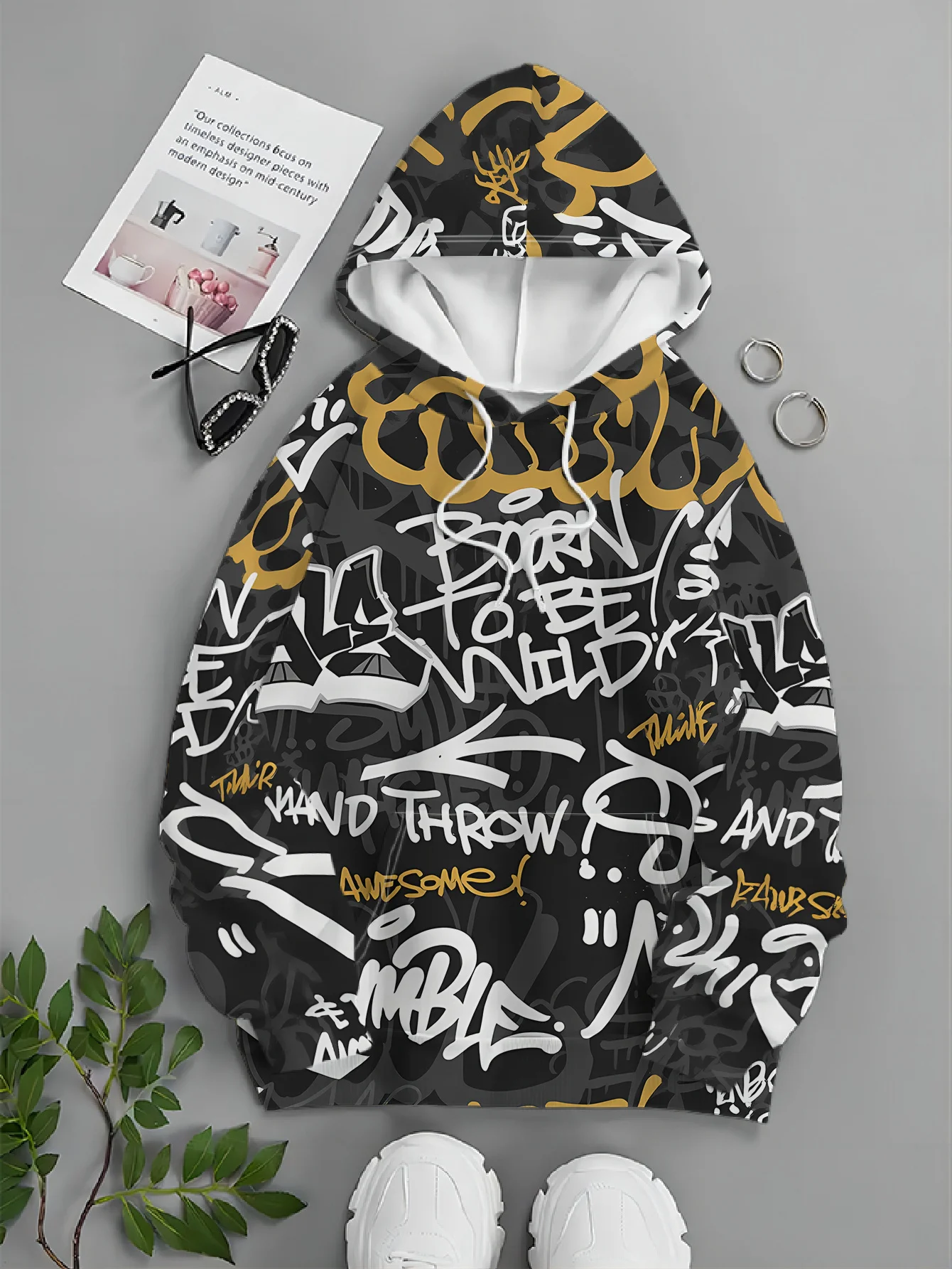 New model: men’s hooded long-sleeve loose-fitting casual printed basic sweatshirt. Perfect for young people in spring, summer, a