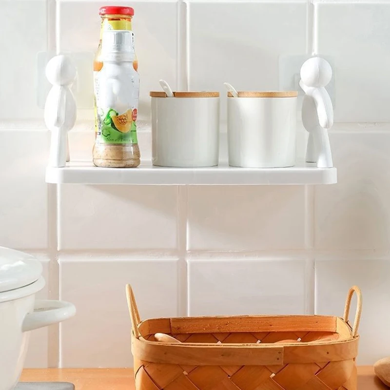 1 Pc Little White Man No Punching Bathroom Storage Rack, Kitchen Storage Rack, Plastic Bathroom Storage And Organizing Rack