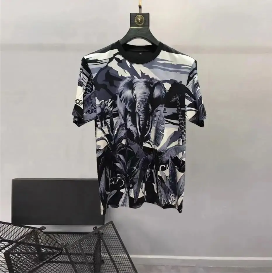 

European and American men's 2023 summer new Round neck and short sleeves fashion Elephant print T-shirt