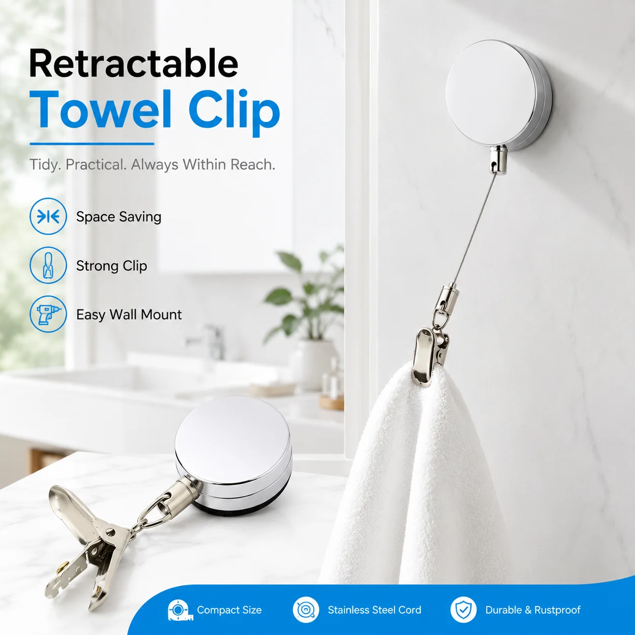 1/2/3P Portable Retractable Towel Clip Anti Slip Towel Clamp Holder Stretchable Strap For Bathroom Kitchen Beach Camping Outdoor