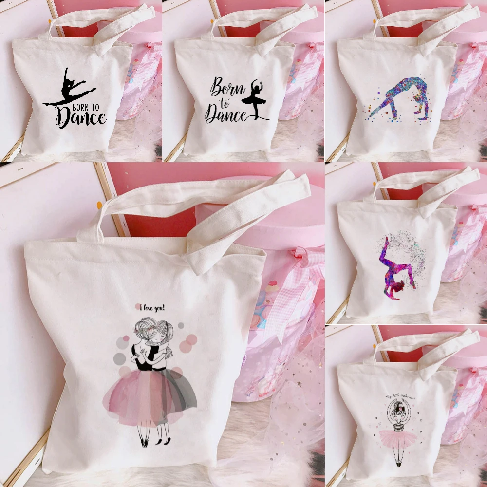 Ballet Dance Girl Printed Canvas Tote Bag Casual Shoulder Eco Friendly Shopping Travel Book Yoga Bridesmaid Handbag