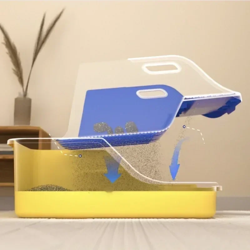

Semi-Closed Cat Litter Box Extra Plastic Large Cat Litter Box Anti-Splash Detachable Cat Toilet Pet Poop Pan Kitten