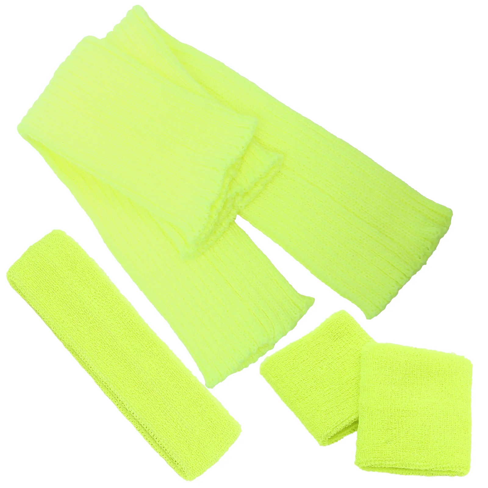 

4pcs Fluorescent Yellow Sweatbands Set Elastic Gym Headband Sports Wristbands Yoga Running Workout Anti Sweat Leg for Women