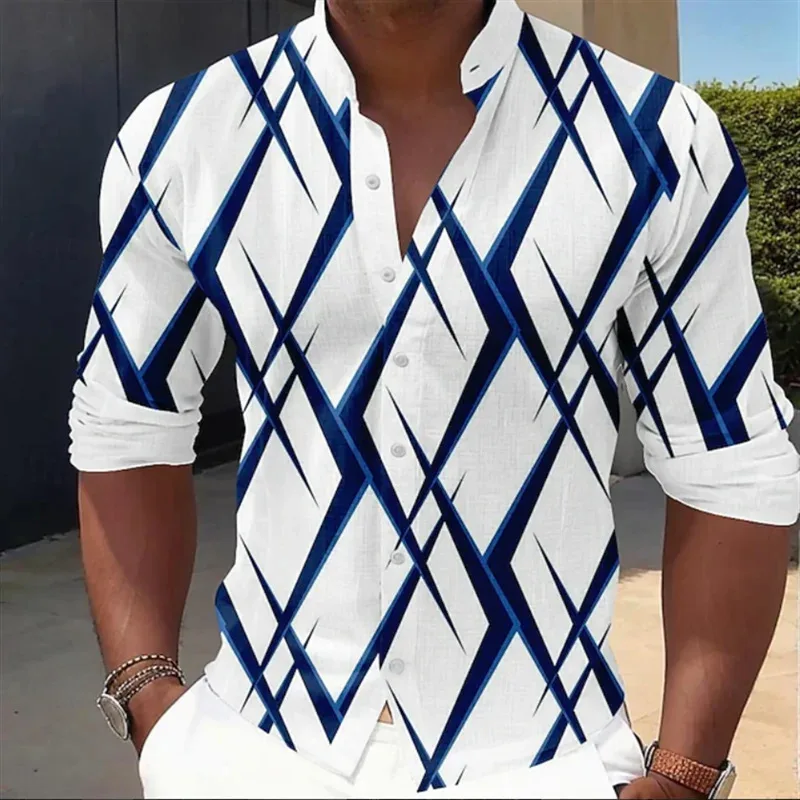 

Fashion Luxury Hawaiian Shirt Green Striped Printed Shirt Men's Fashion Long Sleeve Shirt Summer Shirt Men's Clothing