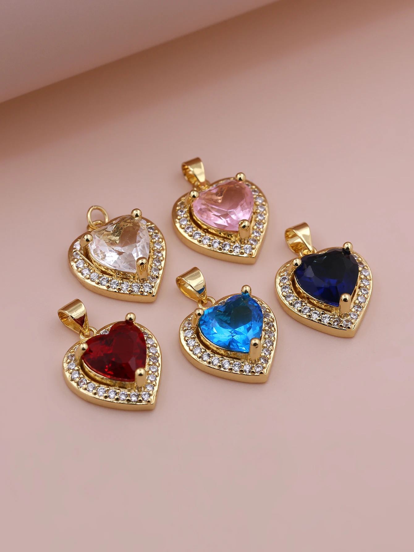 

Модное роскошное белое, розовое, красное, синее циркониевое сердце в форме персикового сердца, кулон, женское ожерелье, браслет, изготовление ювелирных изделий