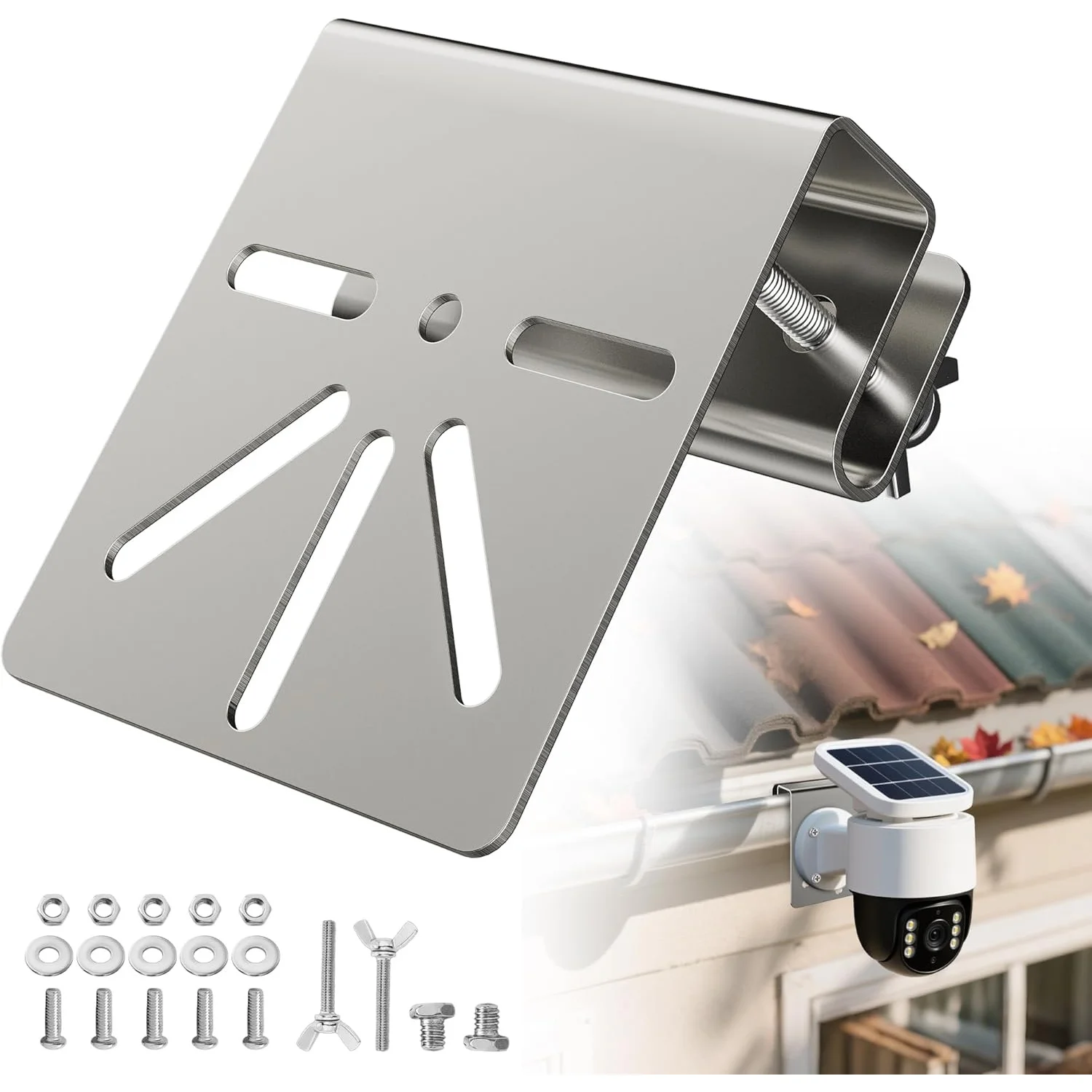 1pc No Drill Stainless Steel Gutter Mount Rust Proof Bracket For Eufy Solocam S340 Ptz Dome Security Camera Portable Holder