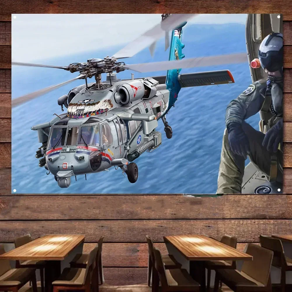 MH-60S Knighthawk Helicopter Poster Wall Hanging Flag US Air Force Banner Canvas Painting Tapestry For Room & Office Wall Decor