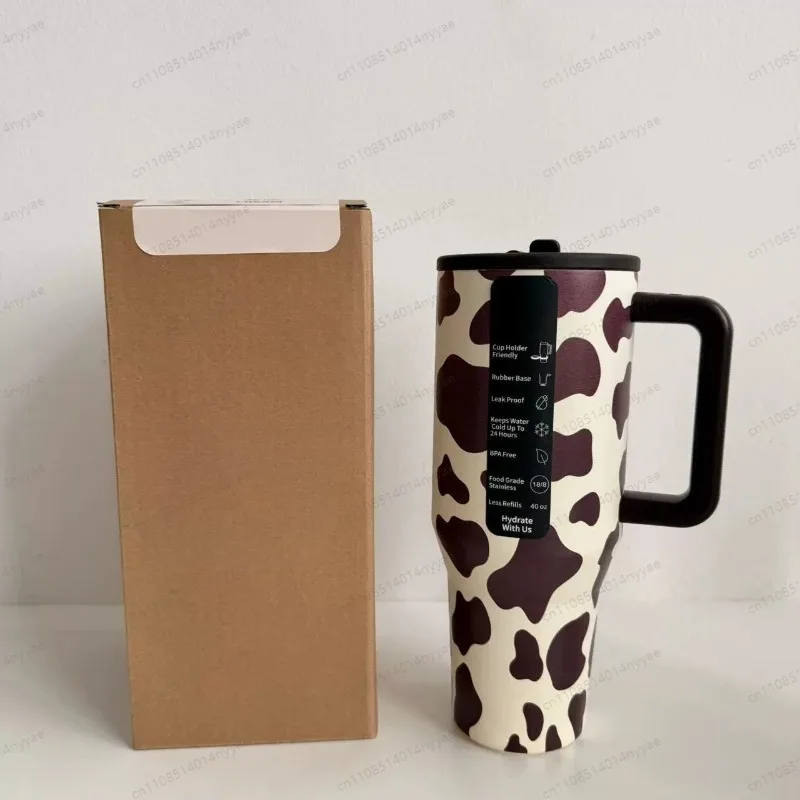 40oz Stainless Steel Insulated Tumbler with Handle Straw Lid Vacuum Cup for Car Gym Office