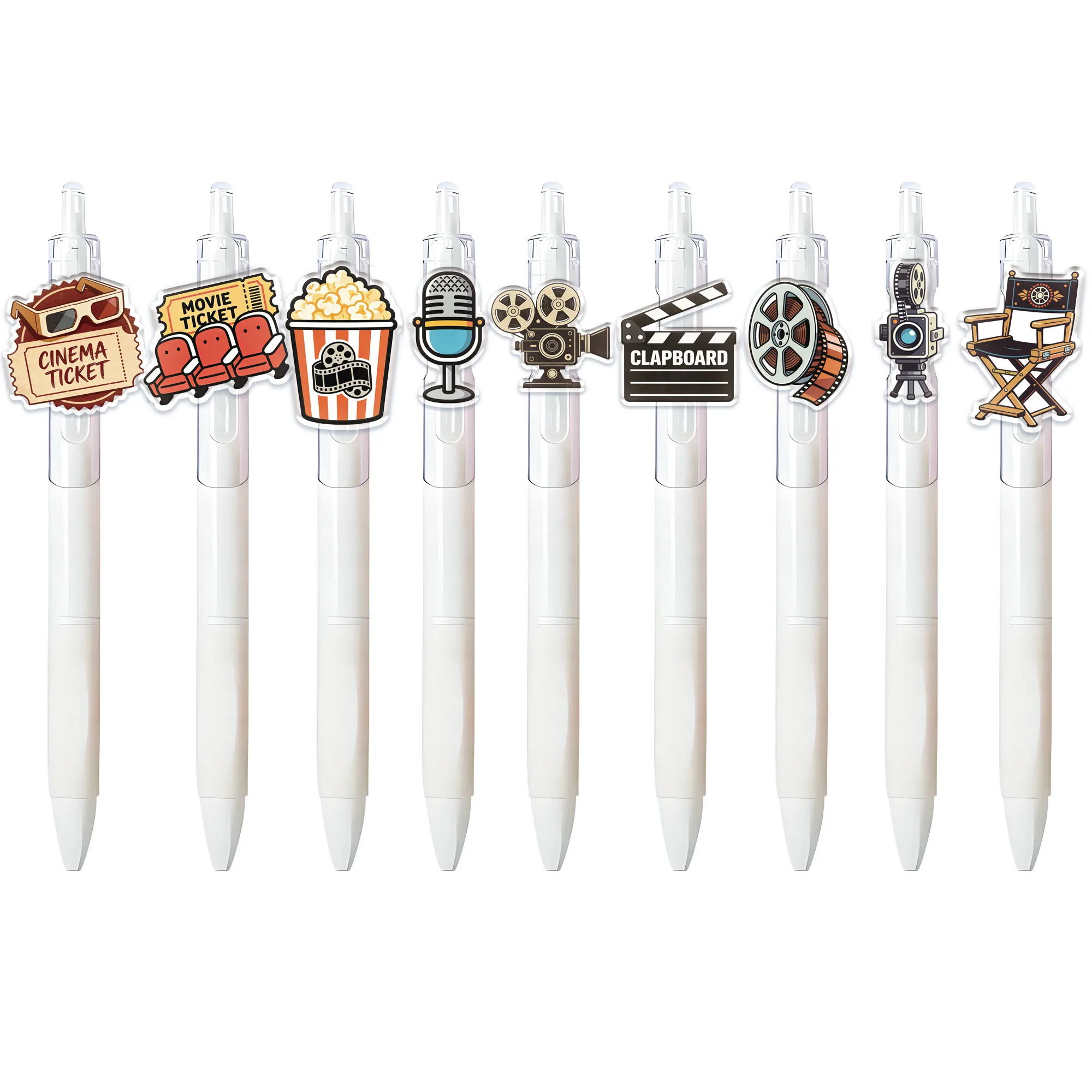 

10pcs Retro Cinema Theme Press Ballpoint Pen Multi Style Movie Creative Pen School Season Student Writing Gift Pen