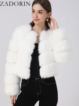 Zadorin casacos de pele do falso recortado topo para as mulheres jaqueta inverno 2024 luxo falso casaco de pele de raposa feminino fofo branco jaqueta de pele do falso topos