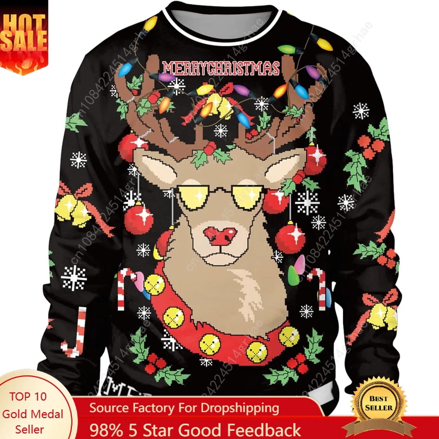

TOONRAIN Christmas Sweatshirt 3D Graphic Pullover Funny for Men Women Unisex Sweater