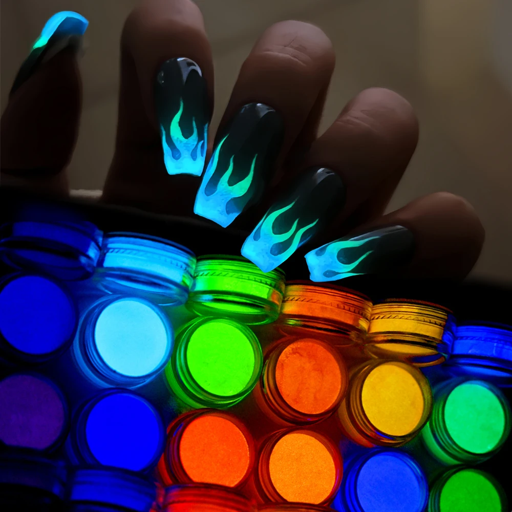 

12pcs Glow In The Dark Neon Nail Rubbing Dust Pigment Luminous Fluorescent Glitter Nail Powder Women Punk Manicure Decorations#&