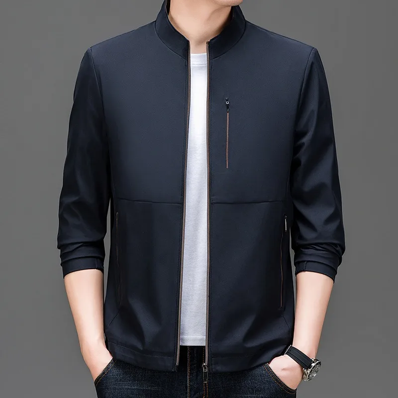 BROWON Brand 2026 New Spring Autumn Casual Men Jacket Vintage Stand Collar Slim Fit Zipper Fly Solid Color Coat for Men