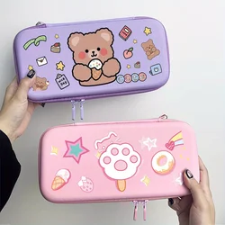 Purple Pink Cute little bear Nintendo Switch Portable Travel Bag with Mesh Pocket Game Console Hard Shell Storage Bag